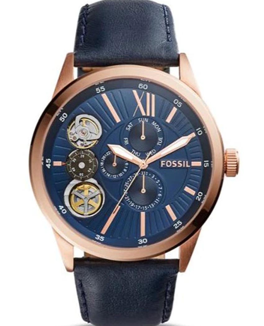 Fossil BQ2219 Men s Mechanical Blue Leather Strap Blue Dial 48mm Watch