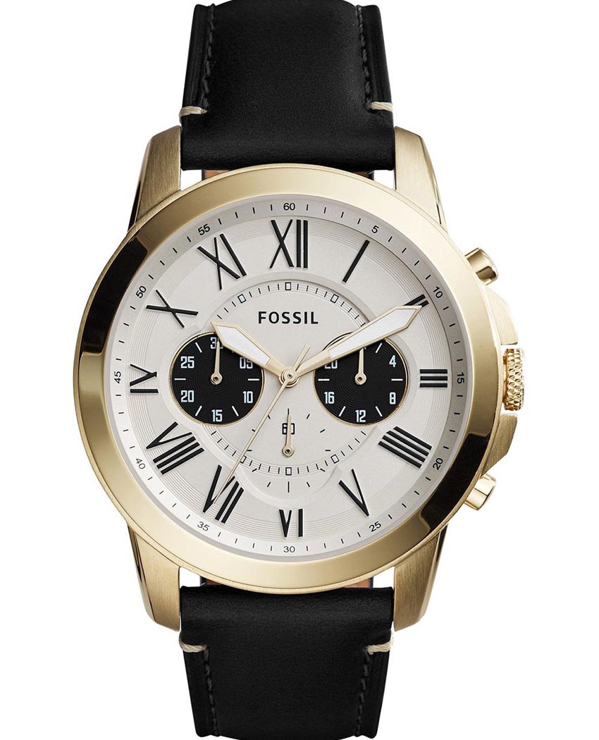 Fossil FS5272 Men s Chronograph Quartz Leather Strap Off White Dial 44mm Watch