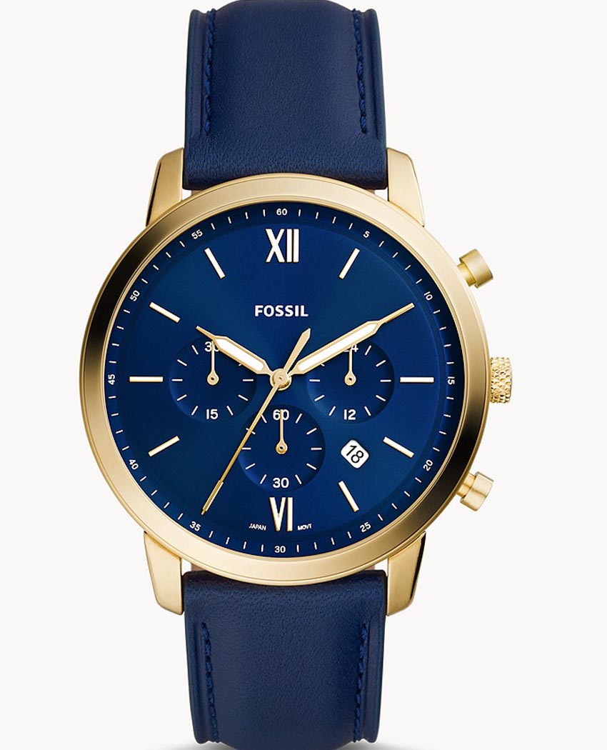 Fossil FS5790 Men s Chronograph Quartz Leather Strap Blue Dial 44mm Watch Branded Watches Pakistan