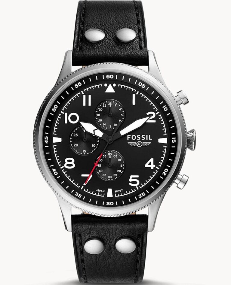 Fossil FS5806 Retro Pilot Chronograph Black Eco Leather Men’s Quartz Black Dial 44mm Watch