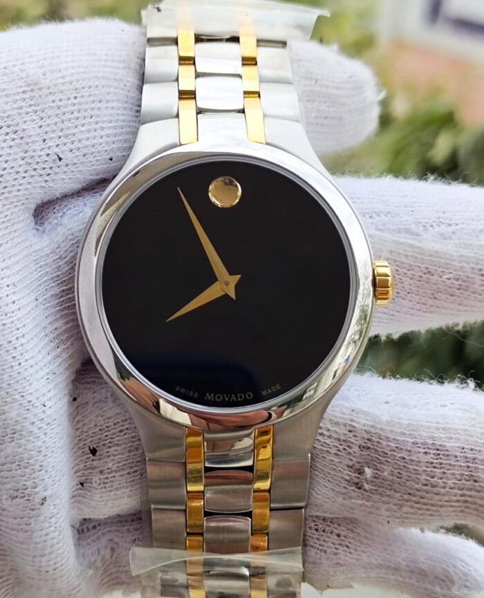 Movado Museum New 01.1.20.1087 Quartz PVD Gold Silver Black Dial