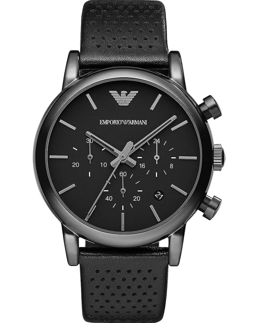 Emporio Armani AR1737 Men’s Quartz Black Leather Strap Black Dial 41mm ...